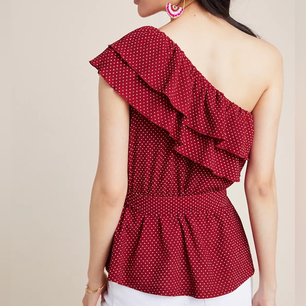 Maeve for Anthropologie Polka Dot Ruffle Top NWT - Picture 5 of 13